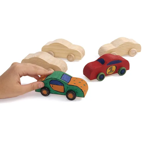 Miniatura 7 de Colorations Coches de madera, juego de 12, ruedas móviles que ruedan, listos para pintar autos, kit de manualidades de madera para bricolaje