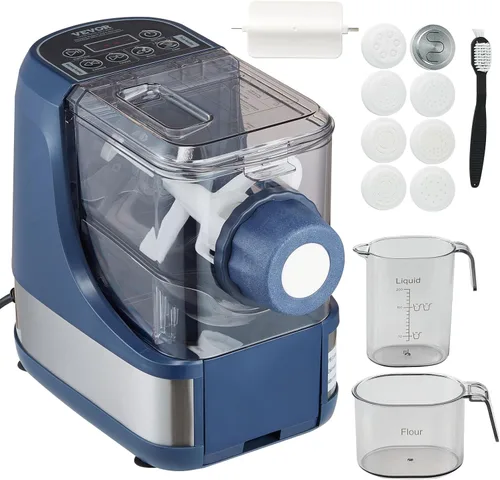 VEVOR Máquina Eléctrica de Pasta, Máquina Automática de Fideos de 150W con 8 Formas de Pasta, 4 Modos Inteligentes, Capacidad de 500g de Harina, Azul