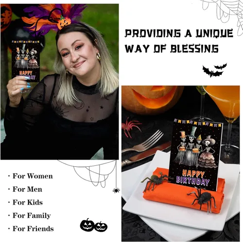 Miniatura 8 de WhatSign Divertida tarjeta de cumpleaños de Halloween, diseño de esqueleto espeluznante, tarjetas de Halloween para mujeres, hombres, niñas y niños
