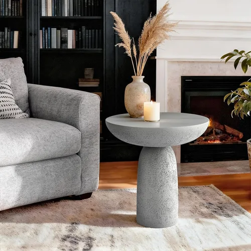 Miniatura 11 de Mesa auxiliar con pedestal, forma redonda moderna para decoración del hogar, inspirada en la piedra con diseño de reloj de arena, mesa auxiliar
