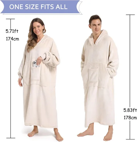 Miniatura 4 de FUSSEDA - Sudadera con manta portátil de gran tamaño, forro polar cálido y grueso con capucha sherpa acogedora con bolsillos y mangas. Regalo