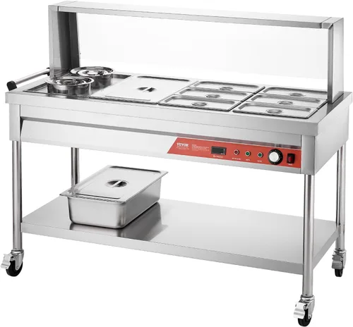 Miniatura 10 de VEVOR Calentador de alimentos comercial, 7 bandejas + 2 ollas, mesa de vapor eléctrica, 1800 W, calentador de alimentos profesional para catering