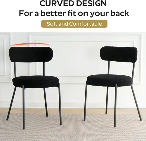 Miniatura 6 de Juego de mesa de comedor ovalada moderna de 70 pulgadas con 6 sillas de tela Boucle, mesa de MDF y base resistente a rayas, muebles de cocina