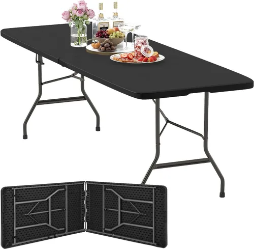 Miniatura 11 de FDW Mesa plegable de 4 pies, media mesa plegable portátil de picnic para oficina, hogar, campamento, fiesta (negro, 4 pies)