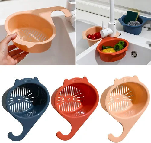 Miniatura 5 de Colador para colocar sobre el fregadero, cesta de drenaje para lavar verduras y frutas, escurrir pasta cocida y platos secos, se cuelga en el grifo