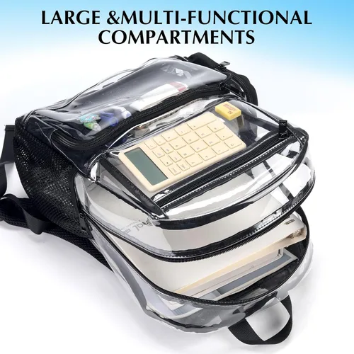 Miniatura 5 de BORMELUN Mochila Ligera Transparente para Escuela, Mochilas Transparentes para Trabajo, Estadio, Concierto, Plástica, Transparente, Negro, X-Grande