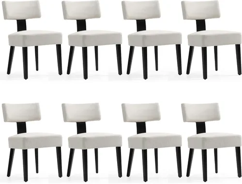 Miniatura 7 de Juego de 4 sillas de comedor, sillas de cocina de tela tapizada en madera, silla acolchada de lino sin brazos con respaldo curvo acentuado