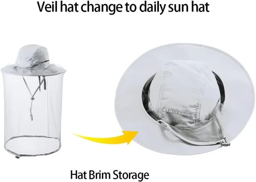 Miniatura 3 de Sombrero de red para la cabeza, apicultor de apicultura, velo, sombrero de malla de caza, gorra de malla, capó, atrapador, disfraz de Halloween Gris
