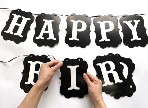 Miniatura 6 de Cartel grande negro de feliz cumpleaños, letrero de feliz cumpleaños para niños, niñas, mujeres, hombres, decoraciones de fiesta
