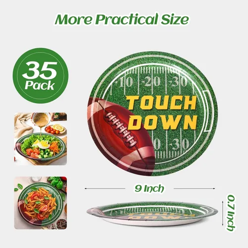Miniatura 2 de Dereinwo 35 platos de fútbol – Decoraciones de fiesta de fútbol 2025, platos desechables de 9 pulgadas para postre aperitivo, cena, suministros