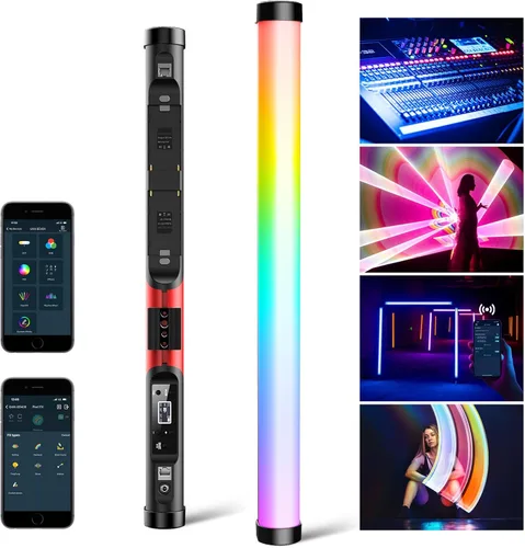 GVM BD25R Luz de tubo RGB, luz de varita de mano de 25 W, luz de video LED a todo color de 24 pulgadas, 2700-10000K, control APP/DMX para