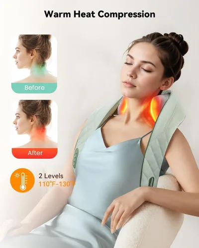 Miniatura 4 de Snailax - Almohada masajeadora inalámbrica para cuello y hombros con calor, amasamiento profundo 4D, masajeador Shiatsu para la espalda, almohada