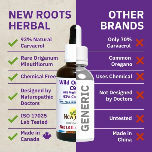 Miniatura 5 de NEW ROOTS HERBAL Gotas de aceite de orégano silvestre - (547 porciones) Aceite de extracto de orégano con 93% de carvacrol (1 onza líquida), sin