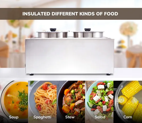 Miniatura 3 de SYBO - Calentador de alimentos de grado comercial de acero inoxidable Bain Marie, fácil de limpiar, mesa de vapor para buffet, catering