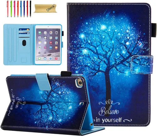 Miniatura 11 de Dteck Funda para iPad mini 5/4/3/2/1 - [Diseño de flores en relieve] Funda tipo folio clásica