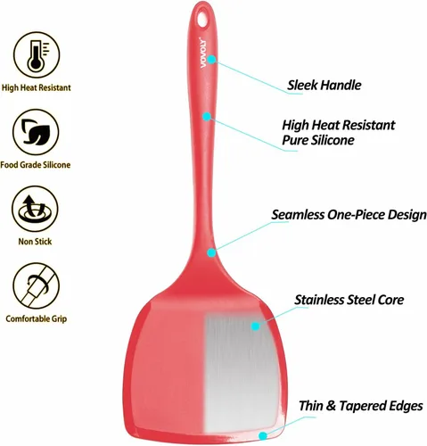 Miniatura 3 de Espátula de silicona para panqueques con mango alargado y diseño sin costuras, espátulas de cocina resistentes al calor para utensilios de cocina