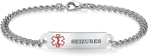 Miniatura 56 de Pulseras de identificación de alerta médica de 6.5 "-8.5" para mujeres, pulseras de emergencia médica de acero inoxidable, grabado gratuito