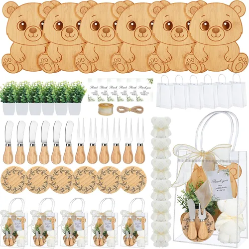 Miniatura 11 de Honeydak 49 Piezas Premios de Baby Shower para Jugadores de Juegos, 6 Juegos de Tabla de Quesos con Tenedor y Cuchillos, Posavasos, Toalla, Planta