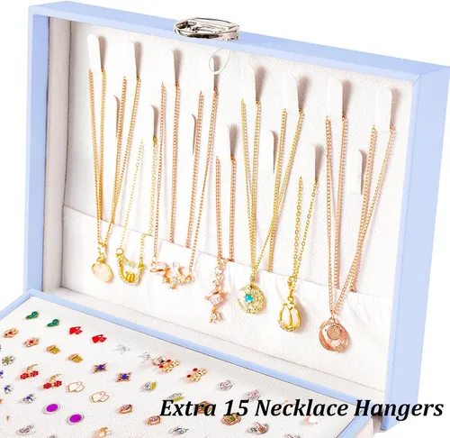 Miniatura 67 de Joyero de pendientes para mujeres y niñas, organizador de aretes de 5 capas, caja organizadora de joyas blanca con candado, collares y aretes