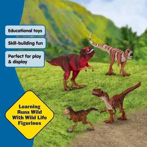Miniatura 5 de Schleich Dinosaurios – Juego de 4 piezas de dinosaurios rojos para niños y niñas – con figura de T Rex, Allosaurus, Intrepidus y Majungasaurus