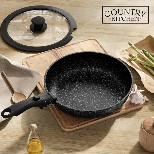 Miniatura 9 de Country Kitchen Juego de utensilios de cocina con mango extraíble, juego de ollas y sartenes aptas para horno y caravana, color negro, original