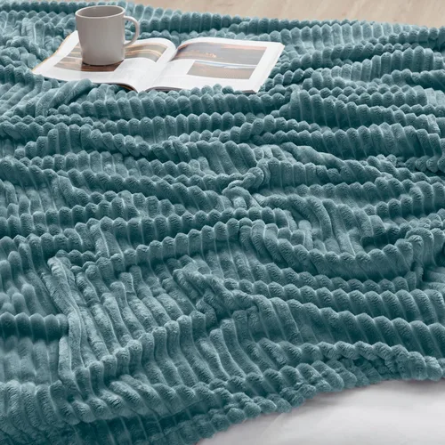 Miniatura 4 de Nestl Manta azul tamaño Queen para cama - Mantas acogedoras y cálidas para mujeres, mantas de felpa grande de vellón para niñas, azul piedra, 90 x