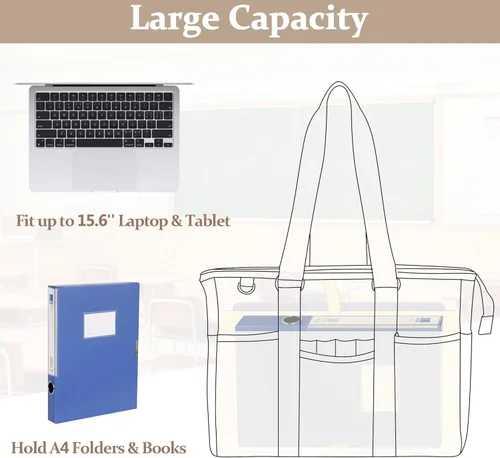 Miniatura 7 de Damero Bolsa de mano para profesores con funda acolchada para laptop, bolsa de trabajo para profesores, bolsa de utilidad para oficina, viajes