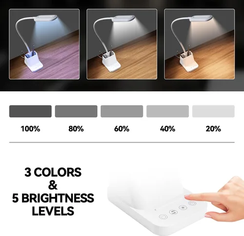 Miniatura 3 de AXX - Lámpara LED blanca de escritorio con puerto de carga USB, luz de mesa con cuello de cisne flexible, 650 lm, soporte para teléfono, soporte