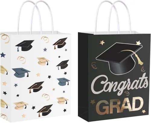12 bolsas de regalo para graduados, regalos de fiesta de graduación, bolsas de envoltura para decoración de suministros de fiesta temática (oro