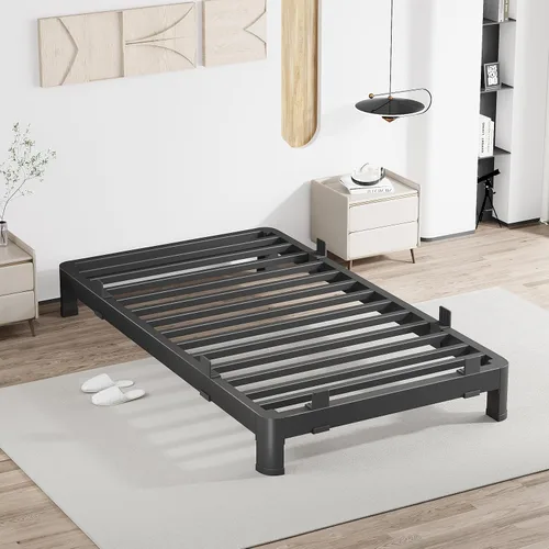 Miniatura 13 de MAF - Base de cama de plataforma de 14 pulgadas para cama individual con listones de madera, base de cama de metal resistente de 3500 libras