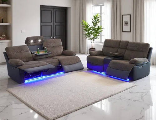 Miniatura 23 de Juego de Sofá Reclinable Eléctrico, Juego de Sofá y Sillón Reclinable de Cuero Negro, Juegos de Muebles de Sala de Estar, Sofá de Dos Plazas