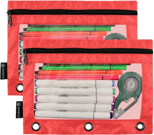 Miniatura 2 de Firebrick Zipper Pencil Pouch for 3 Ring Binder with Clear Window,Pencil Case 2 Pack Firebrick