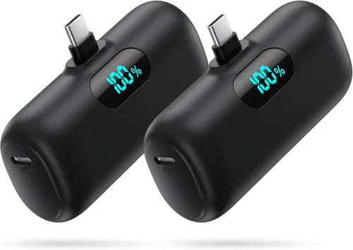 Miniatura 14 de [Paquete de 2] Mini cargador portátil de 5000 mAh, batería portátil de 3A PD USB C, batería de pantalla LCD compatible con iPhone 17/17 Air/16/16