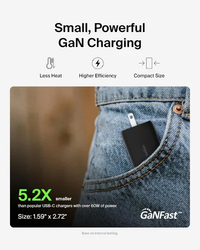 Miniatura 4 de Belkin Bloque Cargador Dual USB C de 65W, Carga Súper Rápida PD 3.0 con GaN - Samsung Galaxy S25, Apple iPhone 17, Air, Pro, Pro Max, iPad, MacBook
