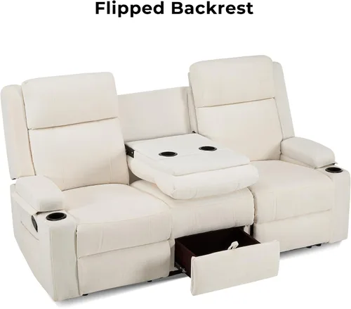 Miniatura 5 de GUEAPY Sofá Reclinable Manual Grande de 3 Plazas de Chenille Sofá Reclinable con Portavasos, Asiento Ancho, Fácil Montaje y Tela Resistente a
