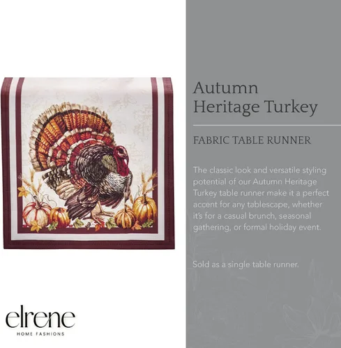Miniatura 2 de Elrene Home Fashions Autumn Heritage - Camino de mesa con diseño de pavo, 13 x 70 pulgadas