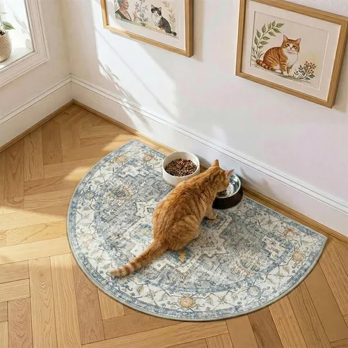 Miniatura 3 de jinchan Alfombra de área pequeña lavable floral vintage, alfombra de entrada simétrica de medio círculo de 2 x 3, alfombra de entrada suave de pelo