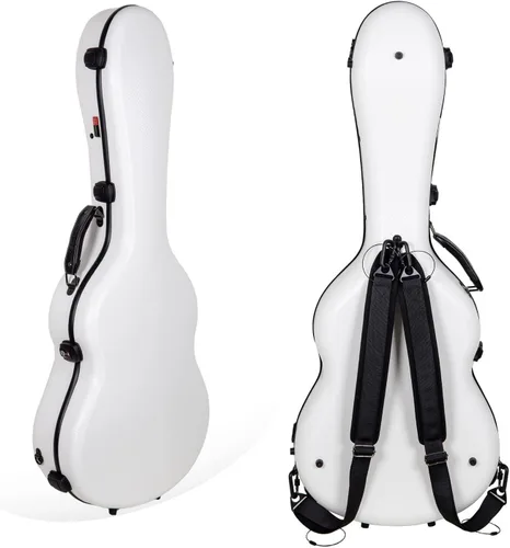 Miniatura 14 de Crossrock Air Carbon - Funda para guitarra clásica 4/4, carcasa rígida de fibra de carbono 100% con mochila y funda protectora, color rojo