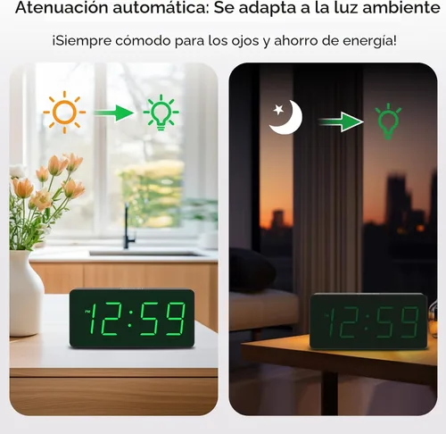 Miniatura 3 de Peakeep - Reloj despertador digital a pilas para dormitorios - Inalámbrico, números grandes, 4 atenuadores, atenuación automática para personas