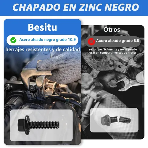 Miniatura 5 de Besitu 280Pcs Surtido de Pernos de Brida Métrica, M6x1.0, M8x1.25, M10x1.5 (12mm a 30mm) Kit de Pernos Hexagonales y Tuercas con Arandelas Diversas