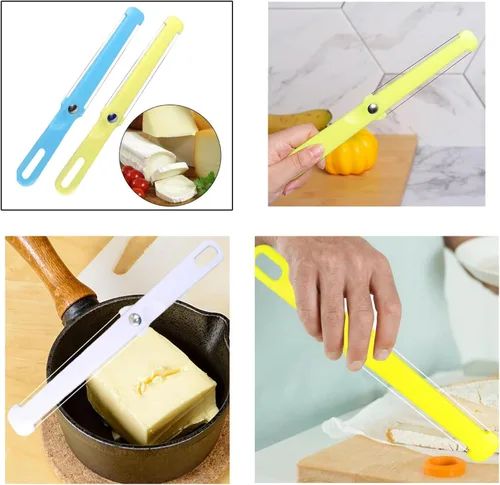 Miniatura 5 de Paquete de 3 rebanadores de queso de mano con 2 cuchillas de alambre laterales, cortador de mantequilla, espátula, pastel, salchicha, jamón