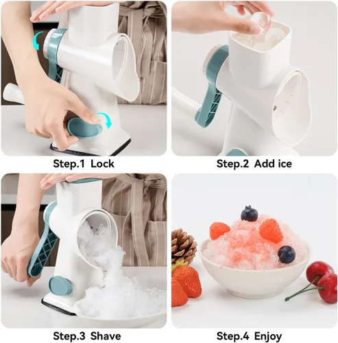Miniatura 4 de Raspadora de Hielo Rotatoria con Mango Manivela Manual para Hacer Conos de Nieve Máquina Rápida para Hacer Hielo Raspado con Pies de Succión, Se