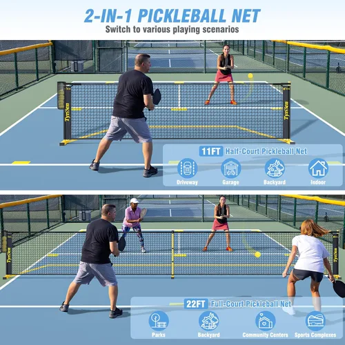 Miniatura 2 de Portable Pickleball Net for Driveway, 22 FT Regulation Size & 11 FT Half Court Size Pickle Ball Net with Ball Collector, 2-in-1 Pickle Ball Net with