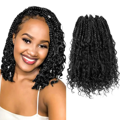 Miniatura 32 de Niseyo - Caja diosa con trenzas de pelo a crochet de 8 pulgadas, paquete de 8 unidades, trenzas de caja a crochet cortas, extremos rizados