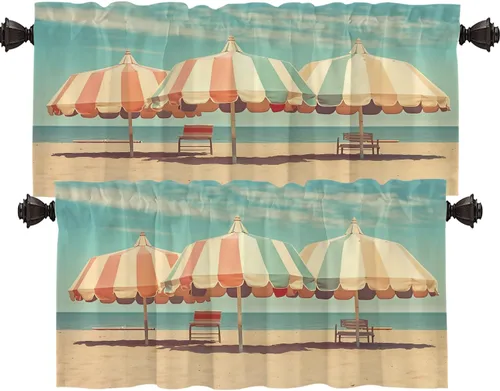Miniatura 42 de Shrahala Cortinas de nivel de chakras con mandala beige para ventanas de cocina, paneles de cortina de ventana de mandala multicapa de poliéster