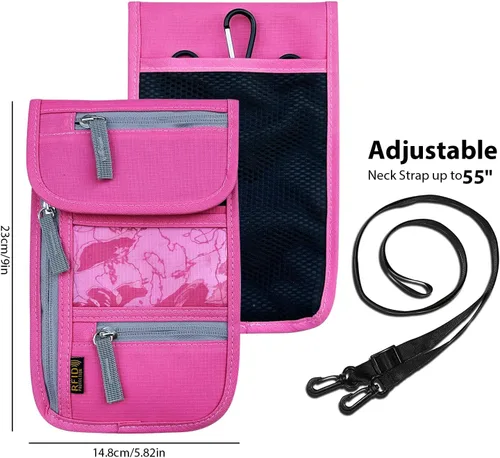 Miniatura 2 de Cartera de viaje para el cuello, con bloqueo RFID, soporte para pasaporte con correa ajustable para el cuello para hombres y mujeres para mantener