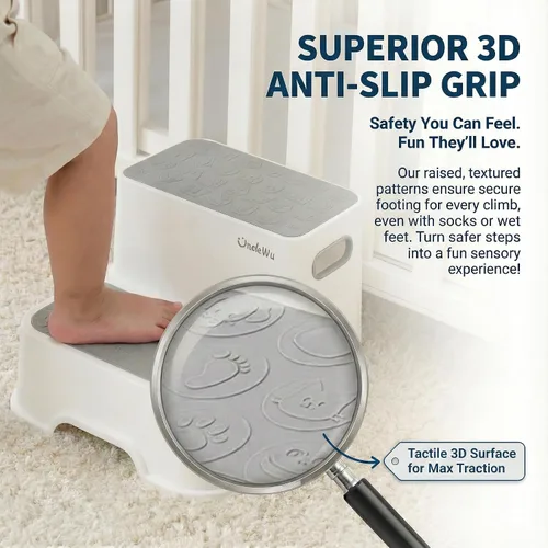 Miniatura 3 de Paquete de 2 taburetes para niños, taburete antideslizante para lavabo de baño y entrenamiento para ir al baño, resistente de 200 libras, incluye