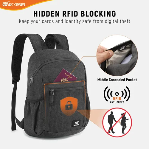 Miniatura 2 de SKYSPER Mochila de senderismo antirrobo, mochila de viaje plegable RFID de 18L, mochila plegable ligera para caminar de un día Negro