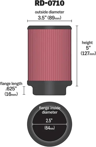 Miniatura 2 de K&N Filtro de aire universal con abrazadera original de alto flujo de por vida: alto rendimiento, premium, lavable: diámetro de brida: 2.5 pulgadas