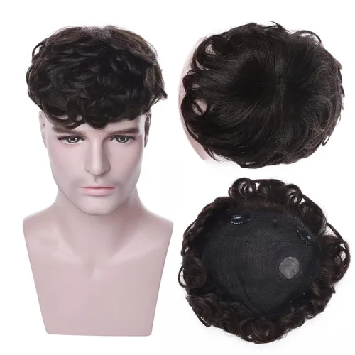MY-LADY Toupee - Piezas de cabello para hombre, 6.3 x 7.5 pulgadas, sistema de reemplazo de cabello humano real, con clip, color marrón oscuro